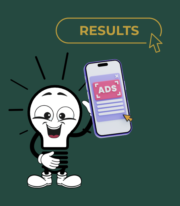 DIGital entuziast mascot showing example of digital marketing ads results.