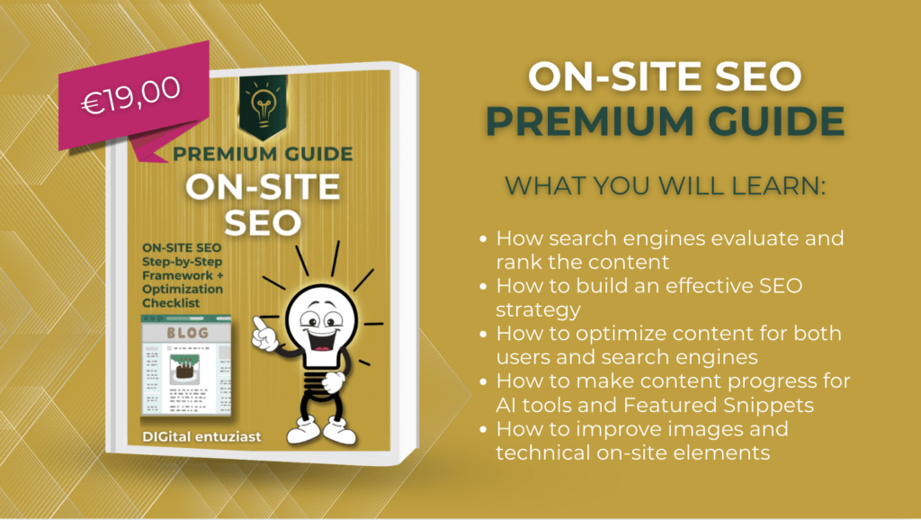 On-Site SEO Guide, gold edition. Made by DIGital entuziast