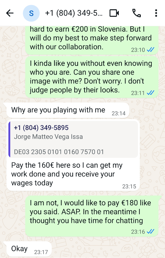 Scam Job Transaction informations.