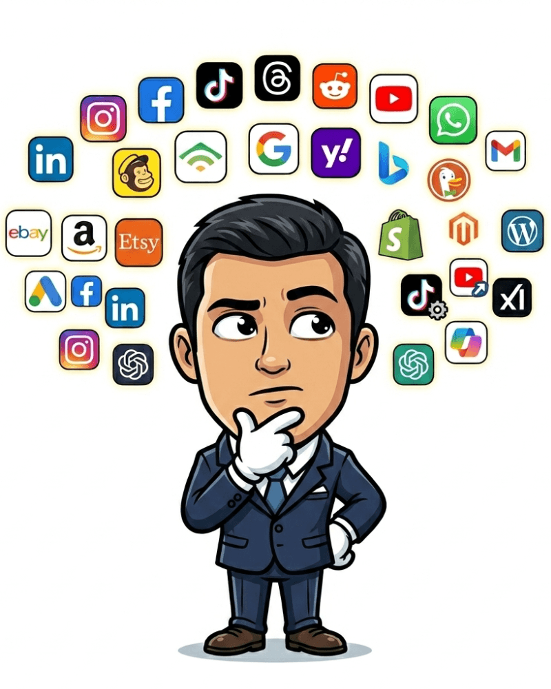 AI and marketing boss thinking about digital media platforms on DIGital entuziast website.