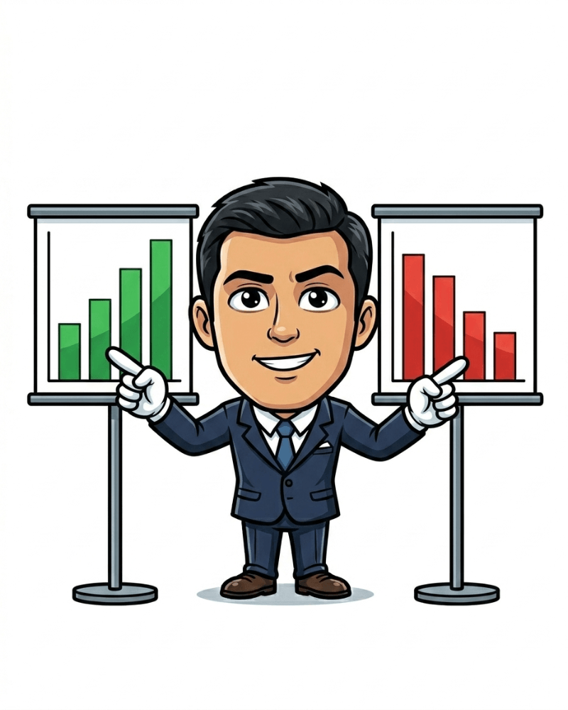 AI and Marketing: Human pointing with good and bad statistic example. Choose good one with DIGital entuziast